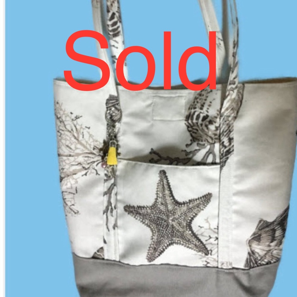 BEAUTIFUL 3D LOOK CANVAS HANDBAG /TOTE BAG SEASTARS & SEASHELLS + COSMETIC BAG